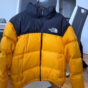 The North Face Men's Black and Yellow Puffer Jacket